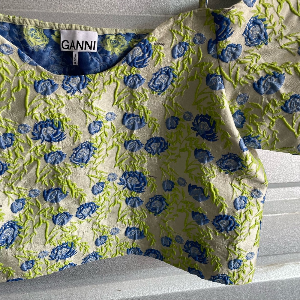 GANNI Floral Jacquard Off-Shoulder Blouse - Picture 3 of 8